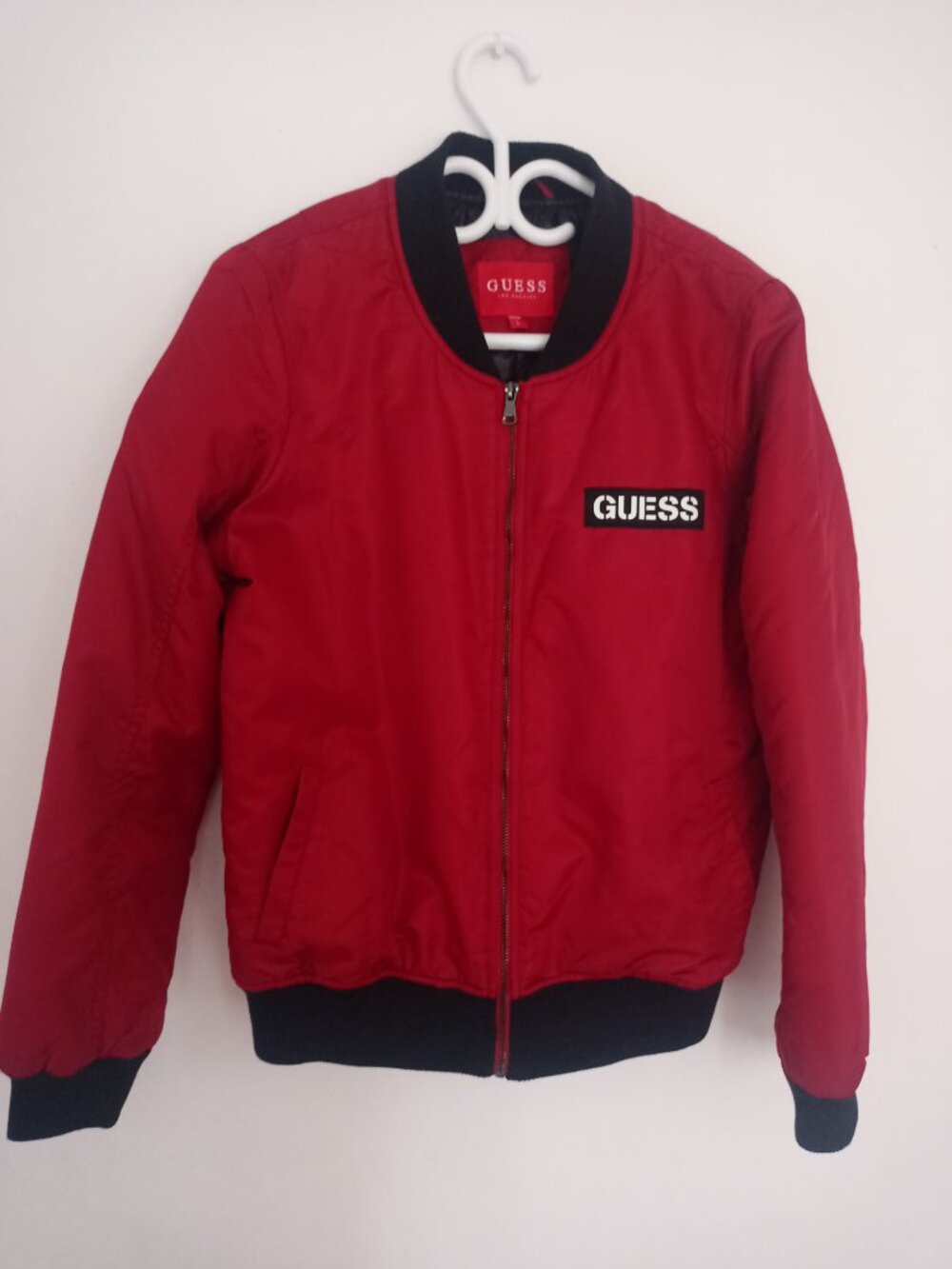 GUESS Women's Red Bomber Jacket | Size L | Logo | Lightweight | Trendy